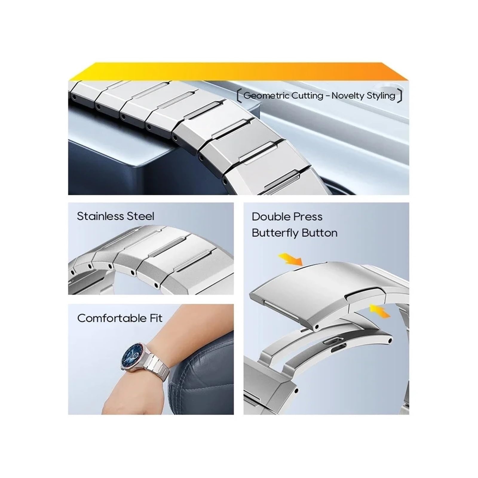 Modne paski do zegarków, pasek ze stali nierdzewnej pasujący do zegarka Huawei Watch GT 5 Pro, bez przerw, metalowa bransoleta pasująca do paska biznesowego Huawei Watch GT 5 Pro Correa