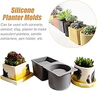 Vista 8 de Juego de moldes de silicona para macetas, forma redonda + cuadrada, molde de maceta para suculentas, herramienta de moldeo de maceta de hormigón