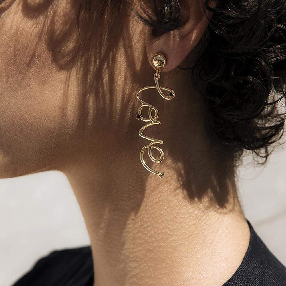 Love Statement Word Text Letter Earrings Dangle Chic Minimalist for Women