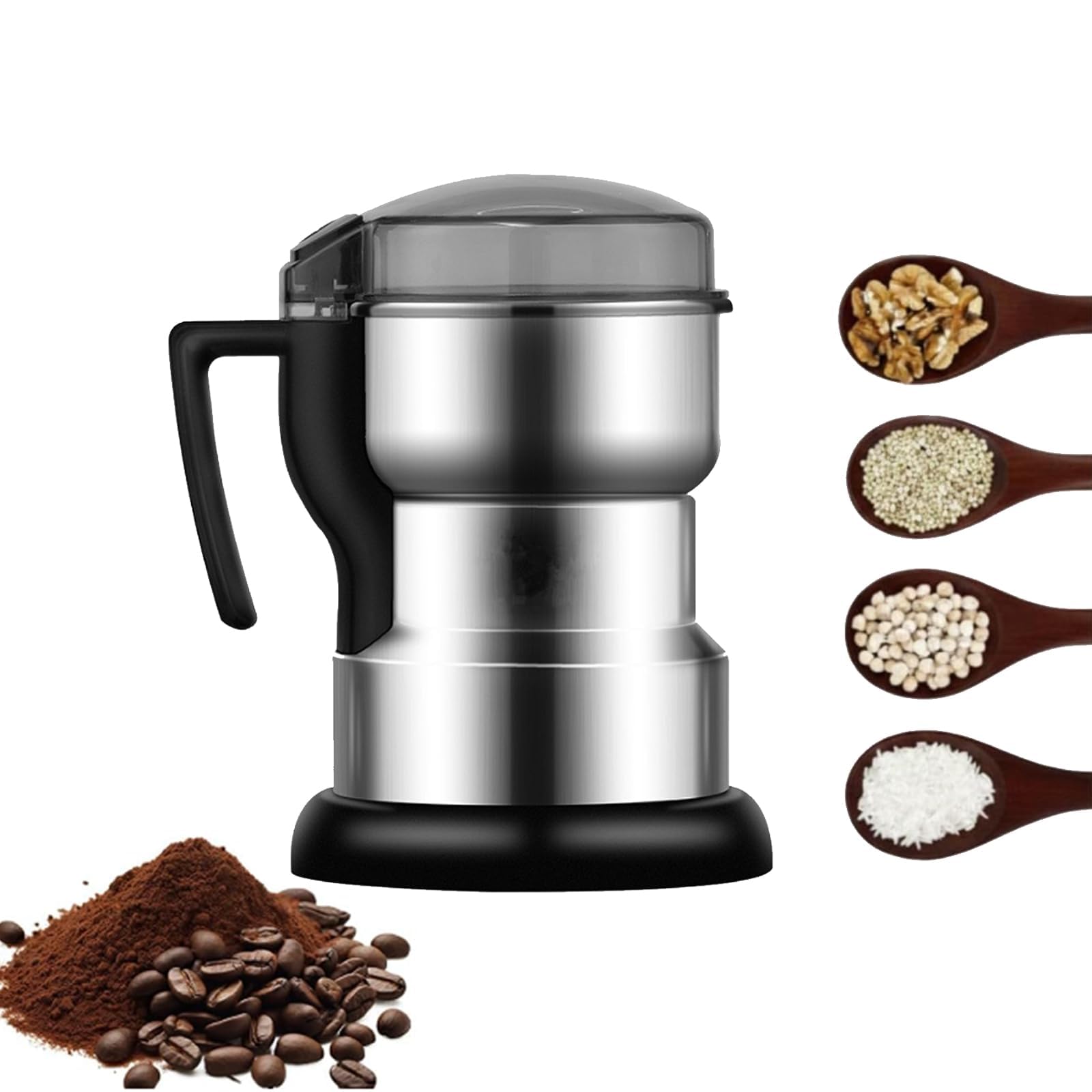 MRKU Electric Grain Mill and Spice Grinder - Fast Grinding in 30 Seconds,Stainless Steel Blade,Safety Lock Design for Grinding Beans