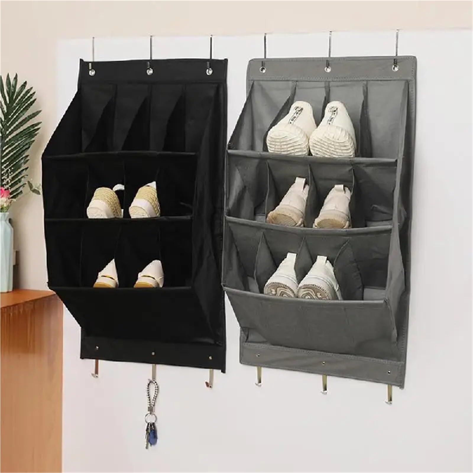 Organisateur Suspendu Rangement Mural de Poche à 11 ou 12 Compartiments, Organiseur de Rangement for Chaussures, Articles Divers, avec Porte de Salle de Bain et Placard(Gray,XX-Large)
