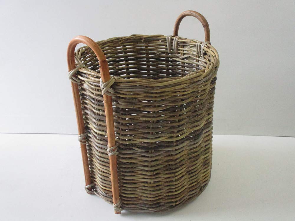 Cesto Vimini Porta CM 35X38 H con Manici 45 Legna in ROBUSTISSIMO GIUNCO con Manici di Canna Diametro Cesto per Camino E Pellet