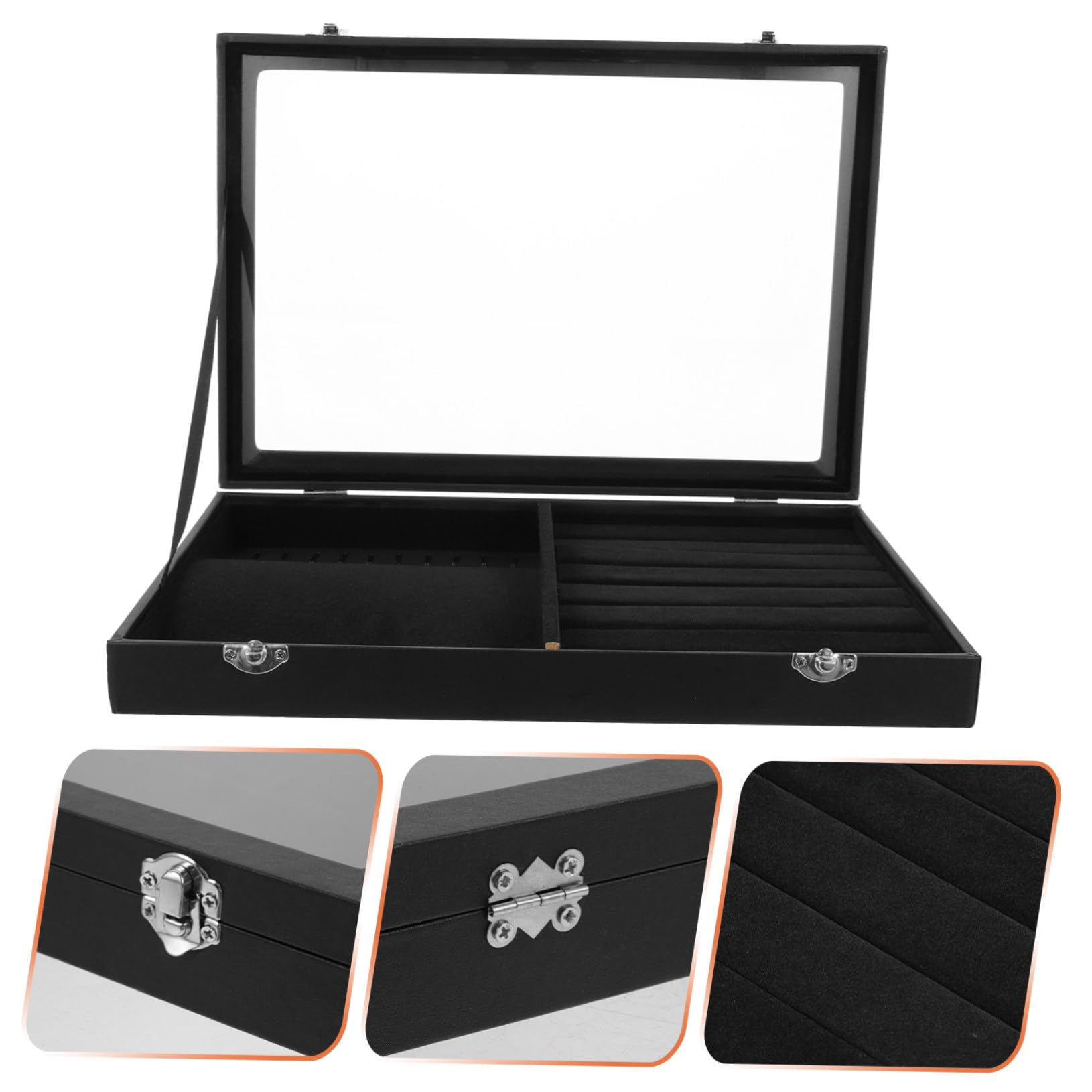 Hemobllo Caja de Almacenamiento de Joyas Negra con Tapa, Organizador de Collares y Anillos de Estilo Simple