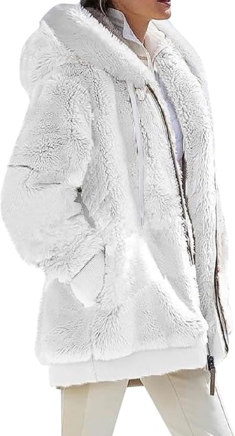Fuzzy Fleece Jackets for Women Plus Size Hoodies Fall Winter Coats Color Block Patchwork Cardigan Coat with Pockets