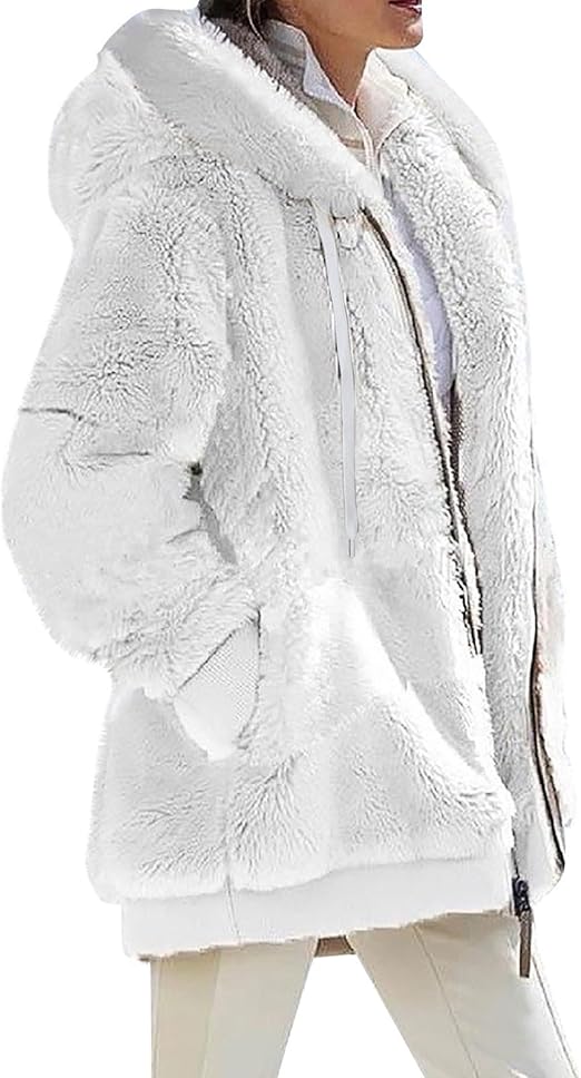 Fuzzy Fleece Jackets for Women Plus Size Hoodies Fall Winter Coats Color Block Patchwork Cardigan Coat with Pockets