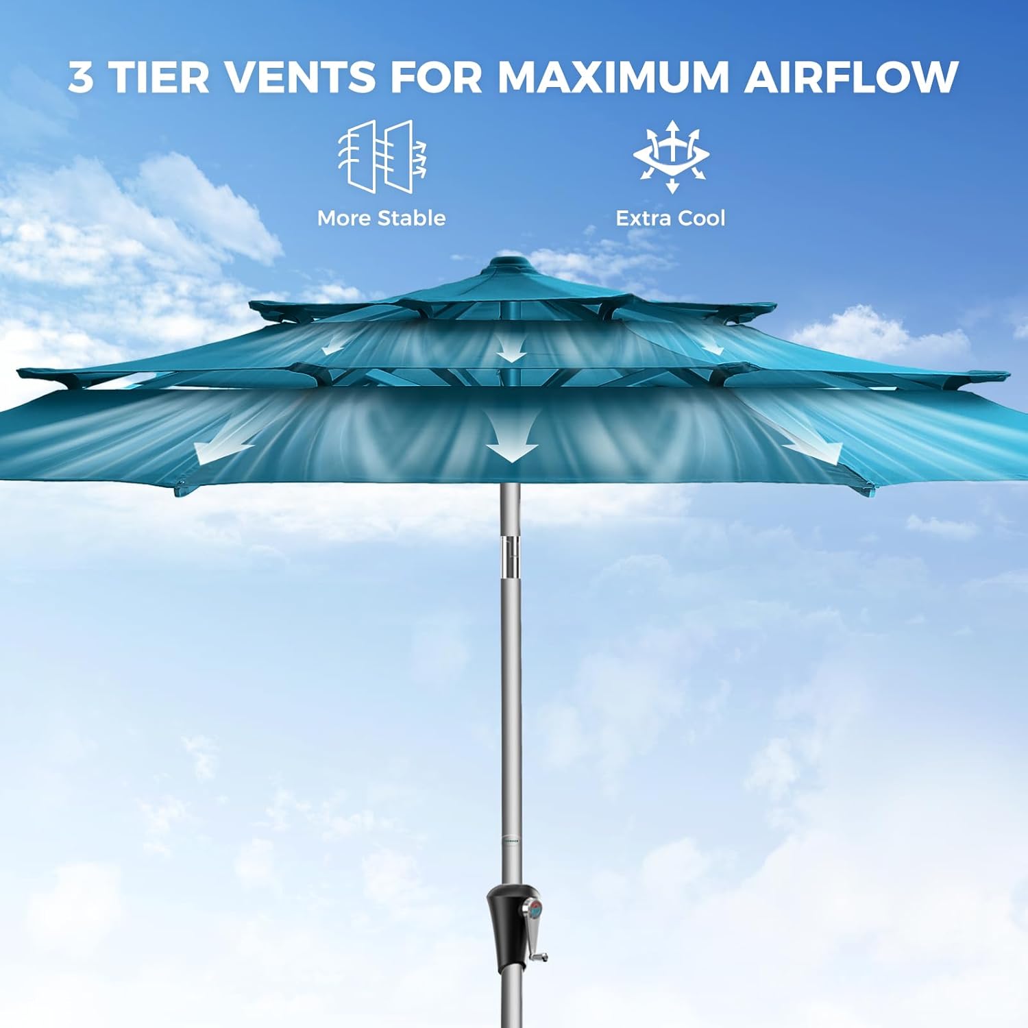HOMSHADE 9ft Aluminum Patio Umbrella - 3 Tiers Vented Outdoor Commercial Market Table Umbrella, Heavy Duty Wind Proof Deck Pool Umbrellas UPF50+ UV Protection 5-Year Fade Resistant (Peacock Blue)