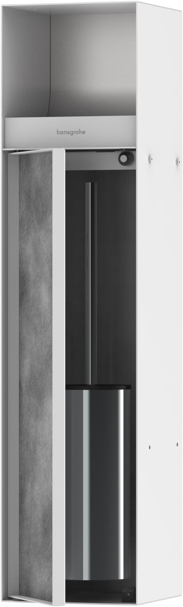 hansgrohe XtraStoris Rock Recessed Toilet Brush Holder with Toilet Paper Holder & Tileable Door in Matte White, 56062700