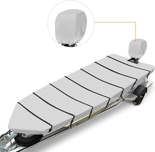 Jon - Funda para barco de 18 pies, 600D resistente al agua, remolcable Jon Boat de 18 pies con cubierta de motor, lona de grado marino, gris