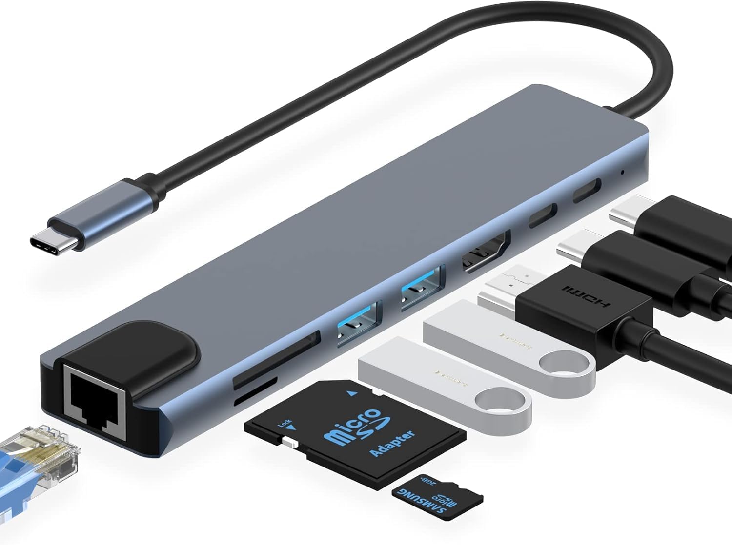 WISTAR USB C Hub Dock 8 in 1 Aluminum Type C Adapter with 4K HDMI Port, Ethernet 100mbps RJ45 Port, 2 USB 3.0 Ports, USB-C Power Delivery, TF/SD Card Reader, MacBook/Dell/Samsung USB C Devices-image-4