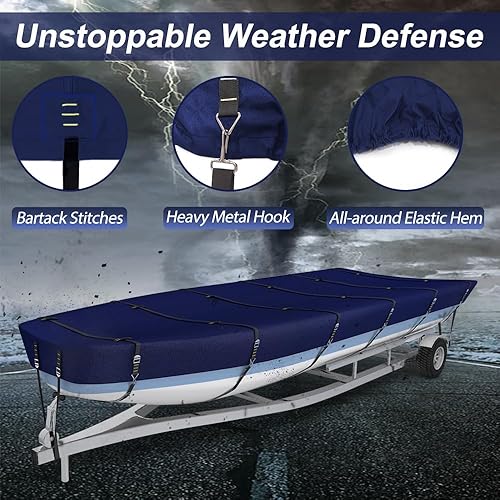 Miniatura 4 de Funda para barco Jon Boat de grado marino 800D, resistente a la decoloración y al desgarro, resistente al agua y protección UV, con correas de