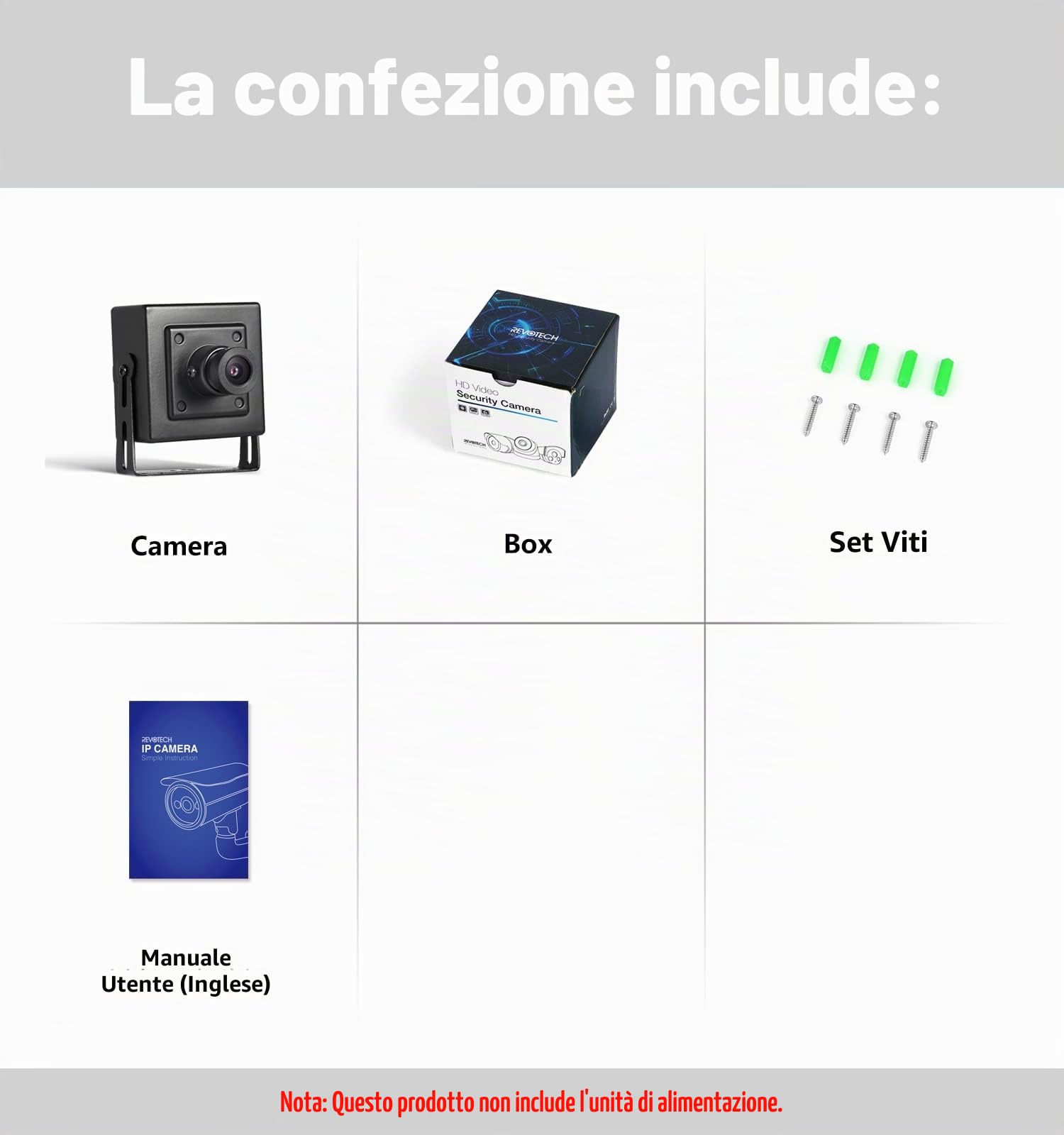 Revotech 3MP Mini POE IP Camera, HD 3MP Metallo Telecamera di sicurezza domestica con obiettivo 3.6 mm (90 °FOV), alimentato da PoE, CCTV telecamera di sorveglianza, Vista remota P2P (I706-P-FHW)