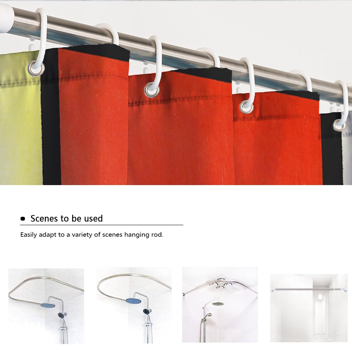 Geometrischer Gitter-Duschvorhang Leuchtend rot Gelb Blau Schwarz Farbblock Stoff Badevorhang mit Haken wasserdichte Moderne Badezimmerästhetik 150 x 200 cm