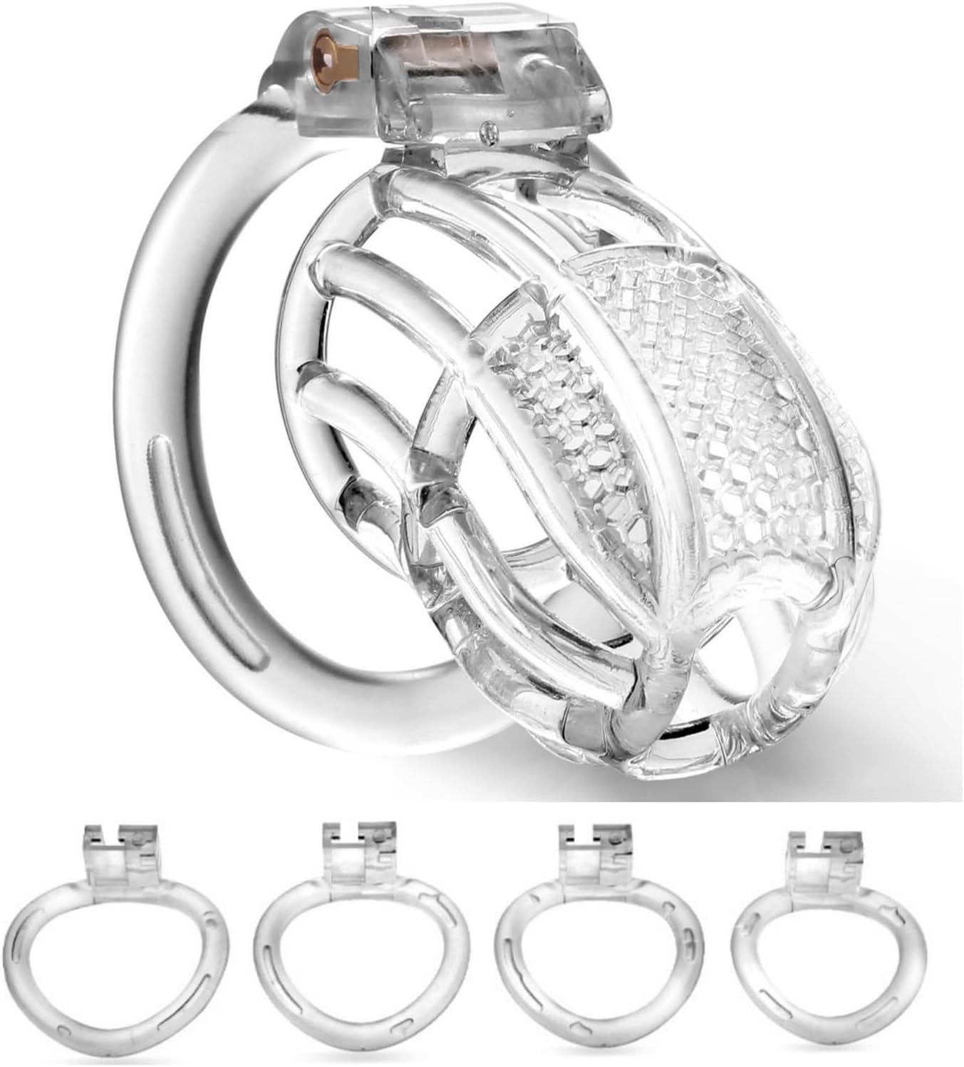 Mesh Honeycomb Breathable Cage for Men's Beginners with 4 Fixed Carabiners (40mm/43mm/44mm/46mm) (Transparent, L)