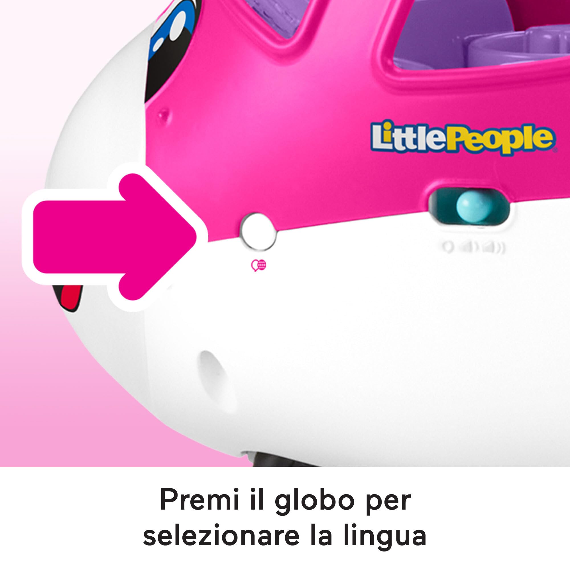 Fisher-Price Little People Barbie - Little Dream Plane, aereo con luci, suoni e scale pieghevoli, personaggi di Barbie e Ken e bagaglio, versione multilingue, giocattolo per bambini, 18+ mesi, HRC37