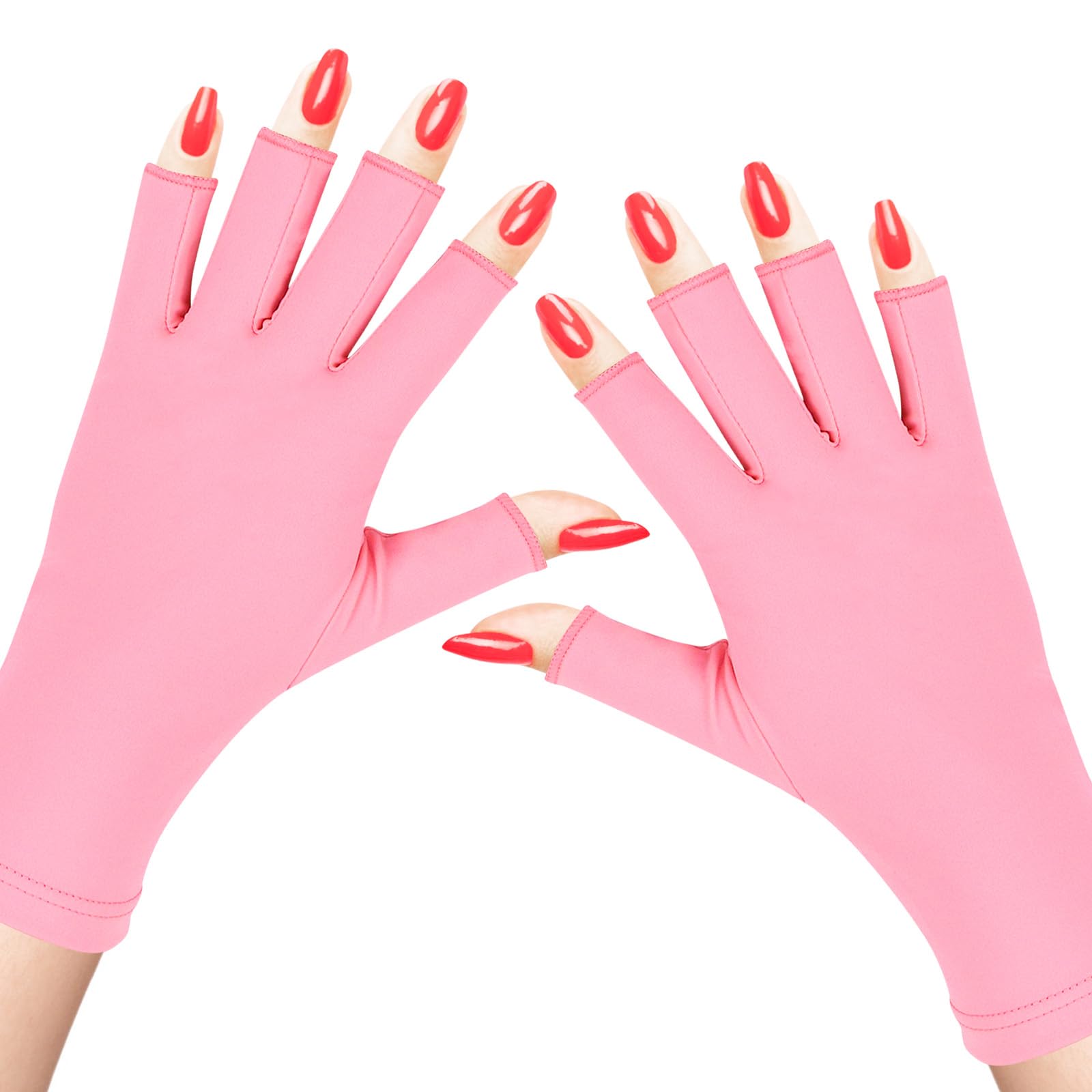 SUBAY UV Gloves for Gel Nails, Fingerless Gloves with UPF 50+ Protection for Manicures, Nail Art, Professional Protective Shield Glove Protect Hands from UV Light Harm, Pink