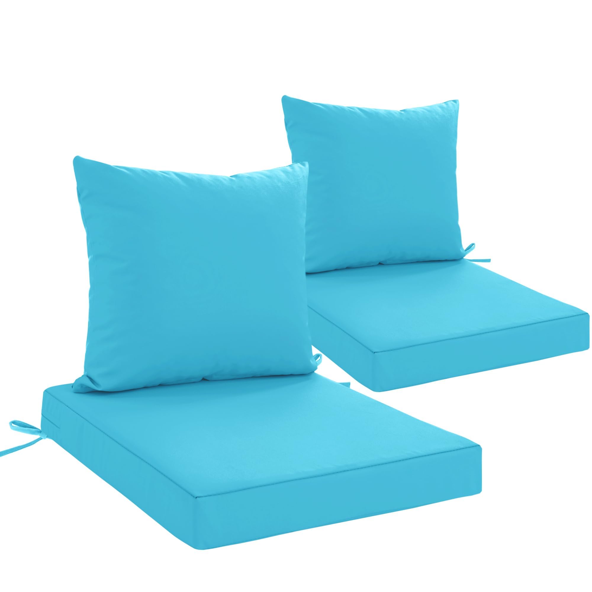 Photo 1 of Ottowood Outdoor Cushions for Patio Furniture, Waterproof Outdoor Chair Cushion w/Fade-Resistant, Removable & Machine-Washable Cover, 22x22 Inch, Deep Seat Sofa/Couch Pad Replacement – Set of 2, Teal