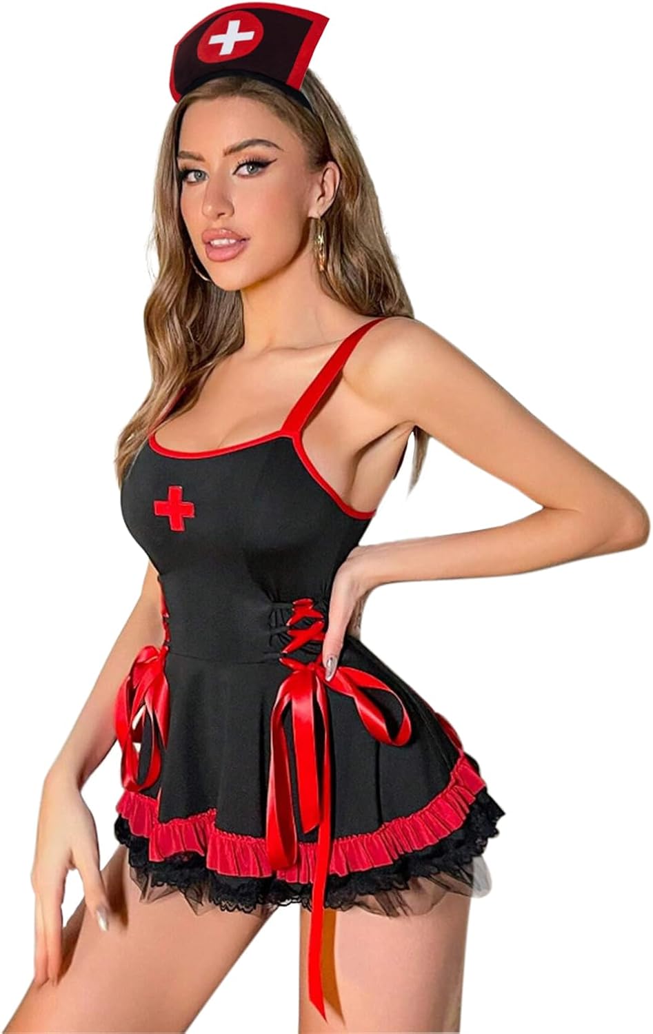 Women’s Sexy Nurse Lingerie Set XXL Strappy Dress with G-String & Headband Roleplay Lingerie Outfits for Halloween
