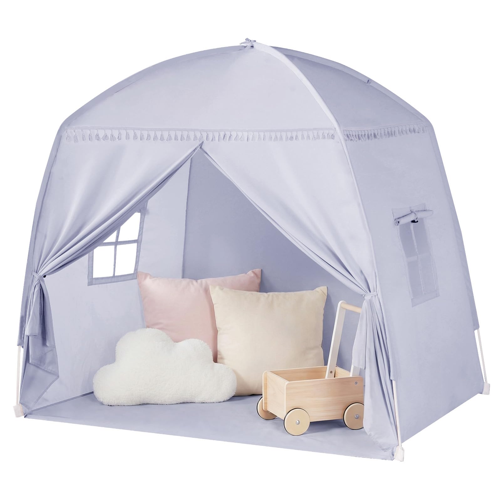 Tienda de Cama para Niños, Suelo Cama Niños Cueva, Interior Casa de Juegos, Portátil y Plegable, Cama Doble Litera, Cortinas, Tamaño Grande, Niñas y Niños