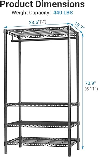 Miniatura 6 de VIPEK V1 - Perchero portátil mediano con capacidad de carga de 440 libras, estante resistente para ropa con 4 estantes ajustables y barra para