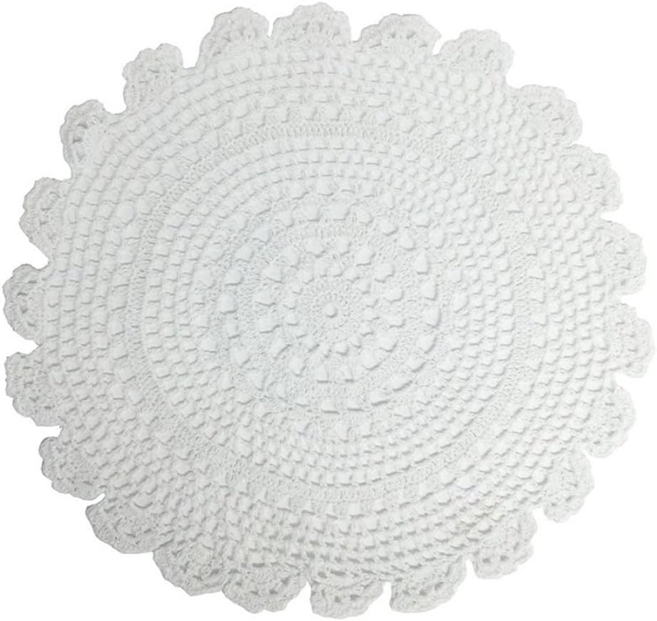 Fennco Styles Handmade Medallion Crochet Lace Round Cotton Placemat Doilies - 4 Pack (14-inch, Beige)