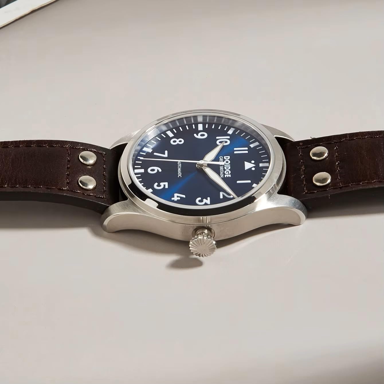 Boyarca Big Pilot Watch Japan NH35 Automatikwerk Flieger Mechanische Herren Armbanduhr Saphirglas Edelstahlgehäuse Echtes Lederband Leuchtend Wasserdicht Uhren