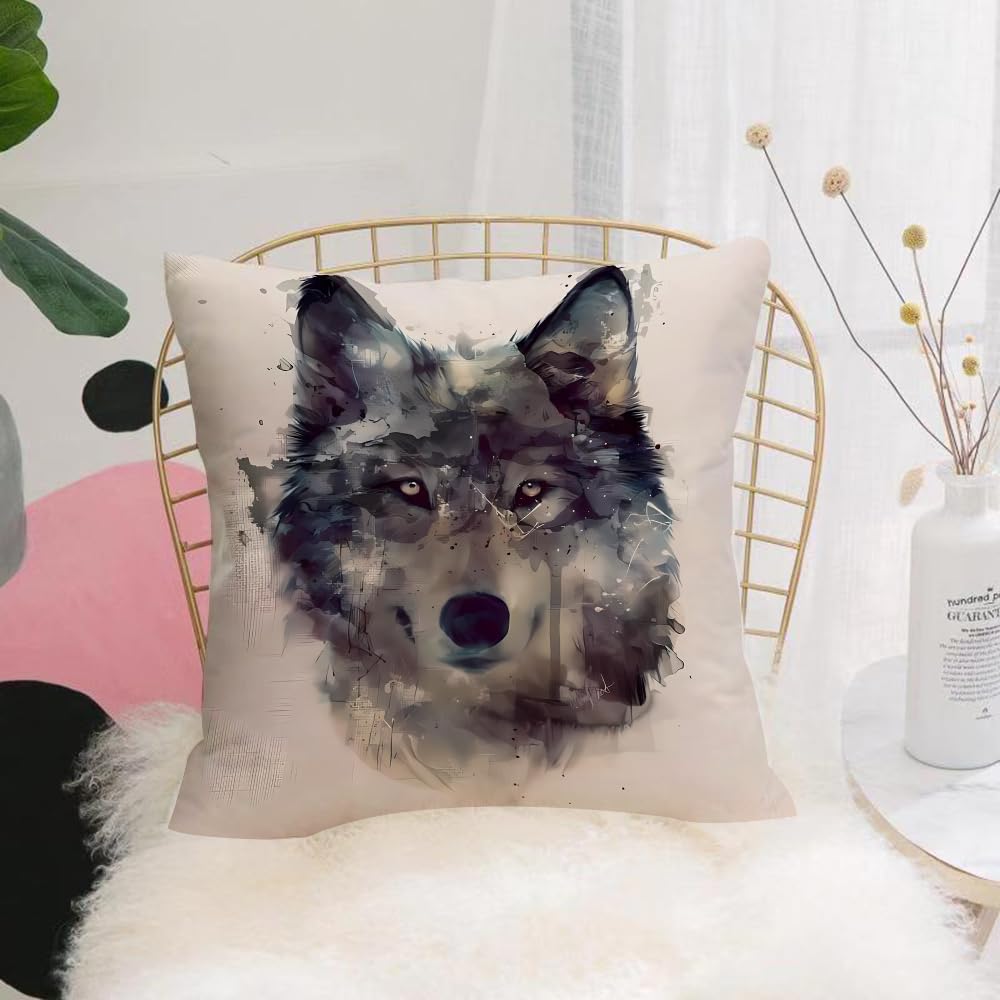 HYMSXW Cushion Cover,Throw Pillow Case Home Decorative for Living Room Bedroom Sofa Chair 20X20 Inch,Wolf painting color background on paper multicolor illustration.,Pillowcase 50X50cm
