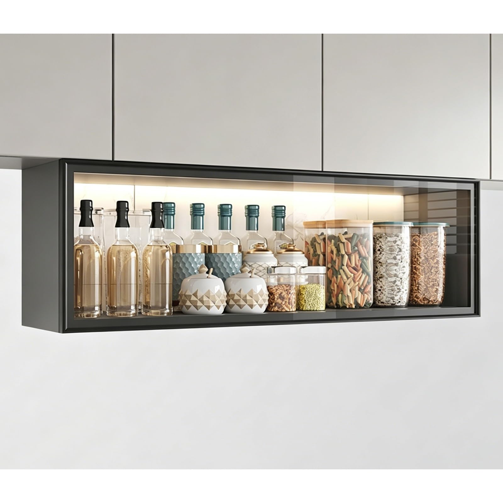 Mueble de pared para organización doméstica en cocinas compactas y baños pequeños color gris