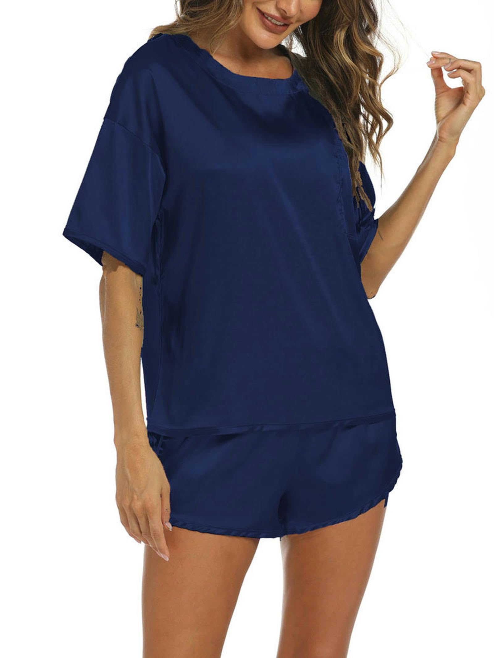 NOGRAX Pigiama Pigiama in Raso Set da Donna Pigiama in Seta Imitazione Homewear Set da Salotto Ampio da Donna Pjs