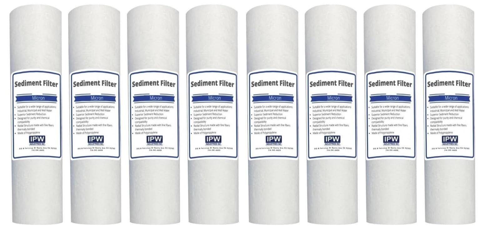 IPW Industries Inc. EV953440 EC110 Compatible Cartridges - 10" x 2.5" 1 Micron Sediment Filters - Pack of 8