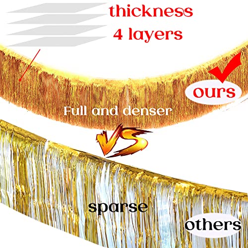 Image of Premium Gold Fringe Tinsel Garland for Party Decorations -4 Layers Thick, 2 Pack | LILF Foil Metallic Tinsel Banner Party Streamers for Wedding Birthday Christmas Decoration Home Hanging Decor