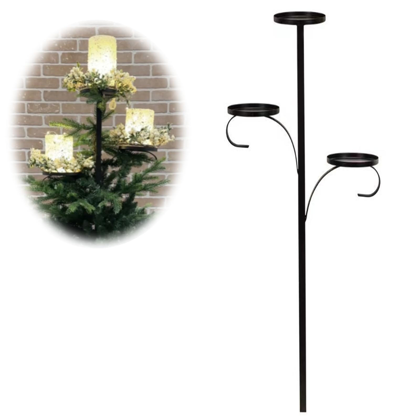 Black Triple Tree Topper Candle Holder, Triple Tree Topper 36"H Iron,Candelabra Tree Topper for Christmas, 3 Tier Candle Holder, Unique Tree Topper Light up Christmas Tree Decor (1)