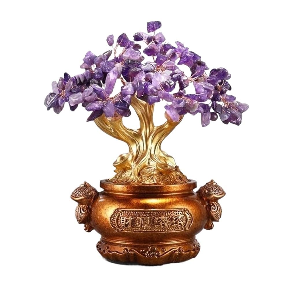 Gemstone Tree Money Crystal Tree, Gem Beads Chakra, Office Desk Decor Spiritual Ornament Crystal Decor(Purple)