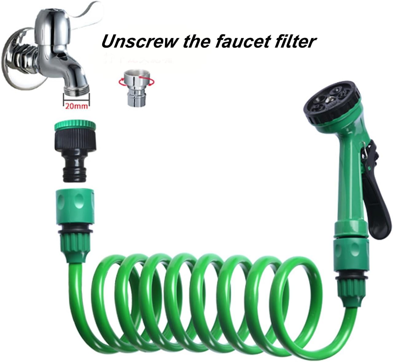 25ft Premium Pu Coil Garden Hose Retractable Water Hose With Brass Connectors-Perfect For Versatile Outdoor Watering Cleaning Tasks Expandable Hose (50ft)