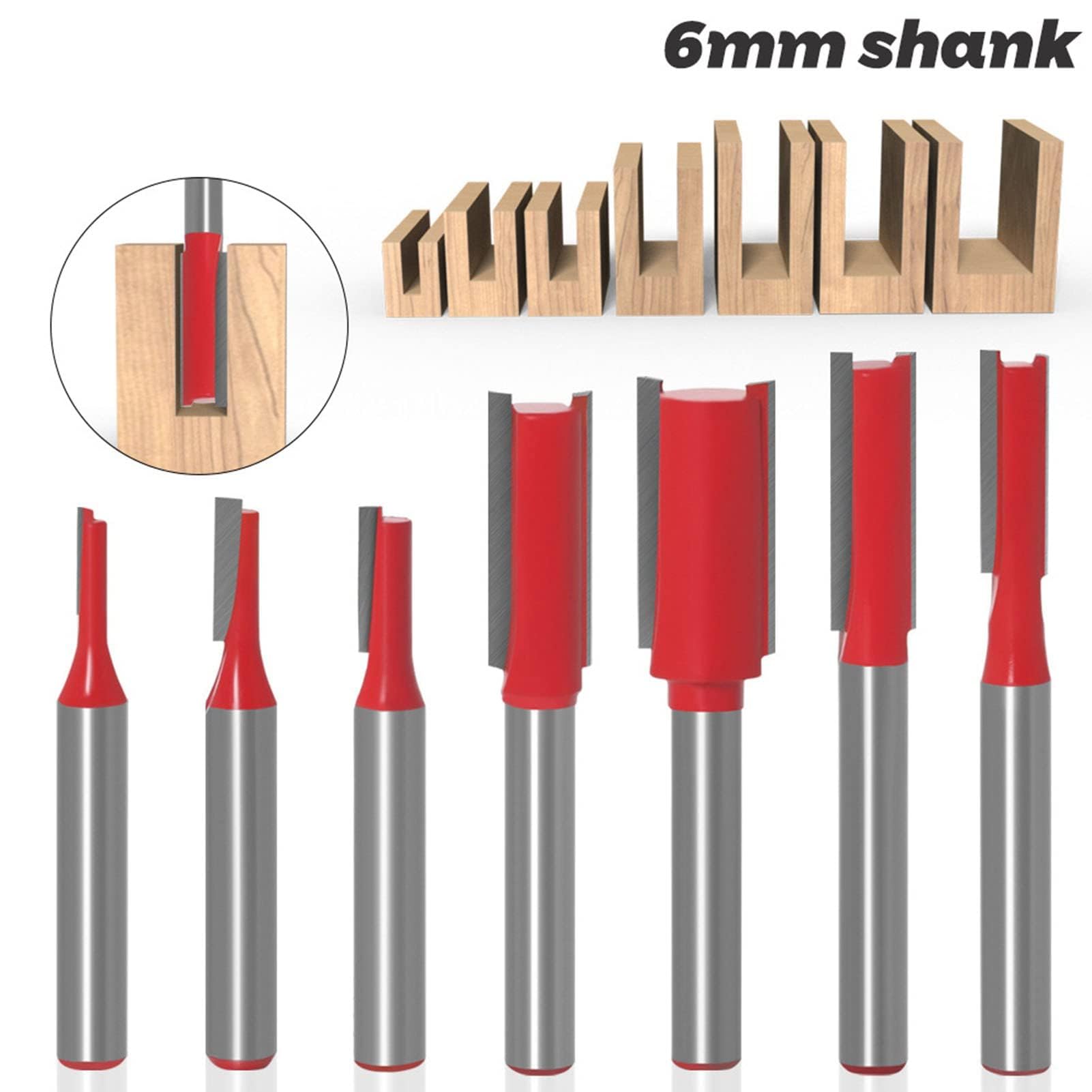 7 Pezzi Punte per Fresatura a Filo Punte per Fresatura a Doppio Flauto Punte per Fresatura Diritta con Gambo da 6mm per Scanalatura della Lavorazione del Legno