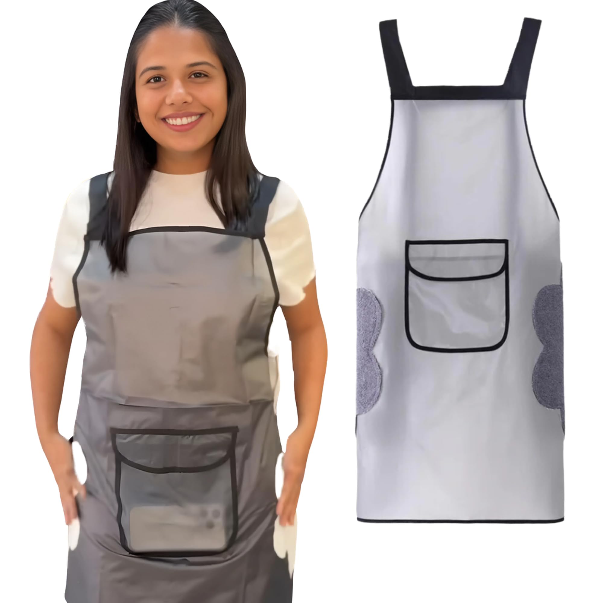 HomeEssentials Apron for Kitchen - Side Coral Velvet Towel for Wiping Hands/Waterproof & Oil Proof/Adjustable Strap/Pockets for Mobile,Kitchen Tools/Perfect Apron for Home, Restaurant