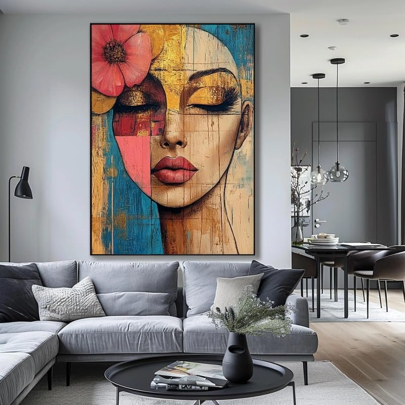 Arte mural abstracto de rostro femenino colorido para salón, póster de 35x45cm sin marco 3
