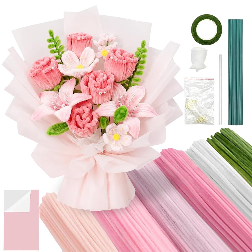 PATPAT® 270Pcs DIY Pipe Cleaner for Craft Flower Kit, Chenille Stem Pipe Cleaner Flower Bouquet for Making Tulips, Rose & Handmade Flowers, DIY Giftable Pipe Cleaners Floral Art Kits-image-25