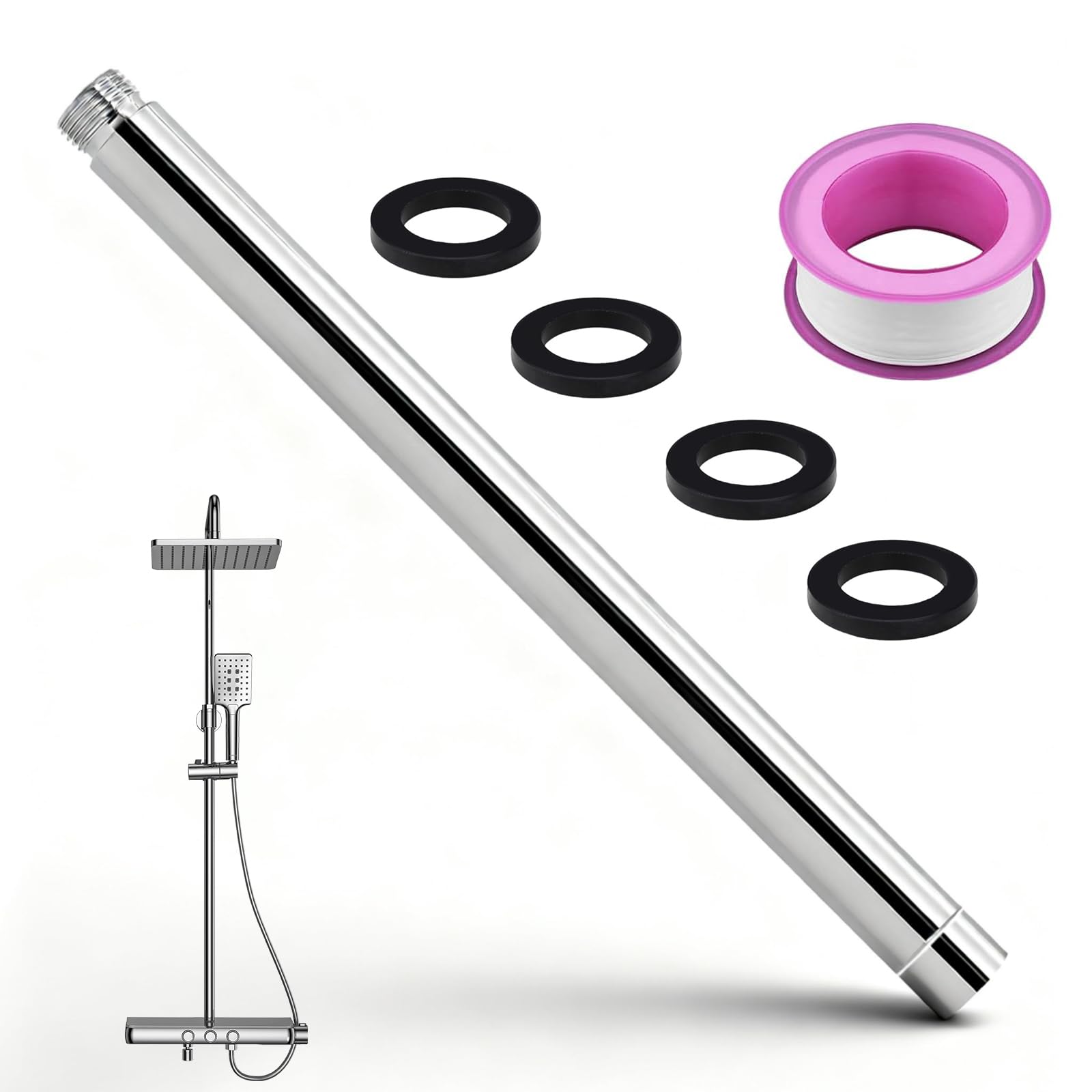 Tubo alargador de ducha de 30 cm, tubo de extensión de ducha, brazo extensible, cromado, barras de ducha para accesorios de baño
