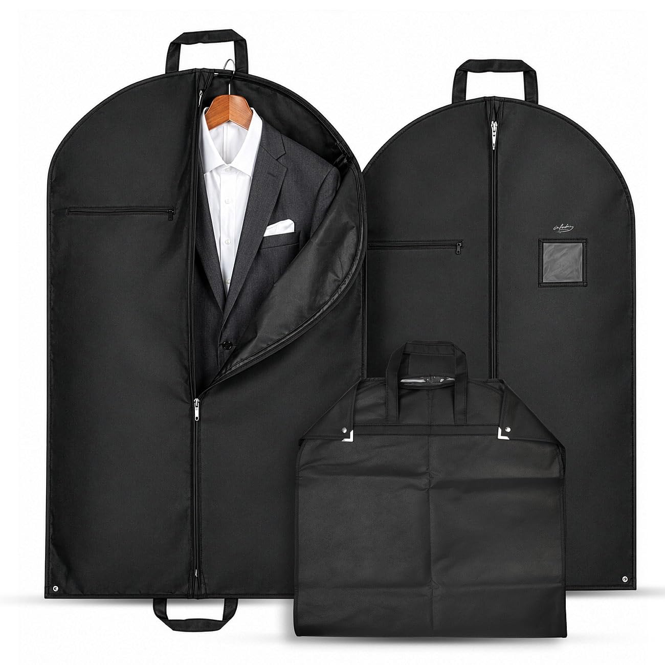 infactory Anzugtasche: 8er-Set Faltbare Kleidersäcke, atmungsaktiv, Innentasche, 120 x 60 cm (Anzughülle, Kleiderschutzhülle)