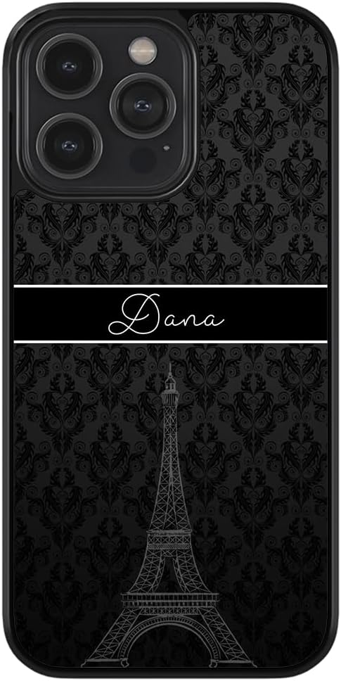Paris Eiffel Tower Personalized Black Rubber Phone Case Compatible with Apple iPhone 16 Pro Max Plus, 15 Pro Max Plus, 14 Pro Max Plus, 13 Pro Max Mini, 12 Pro Max, 11, X, 8 7 Plus