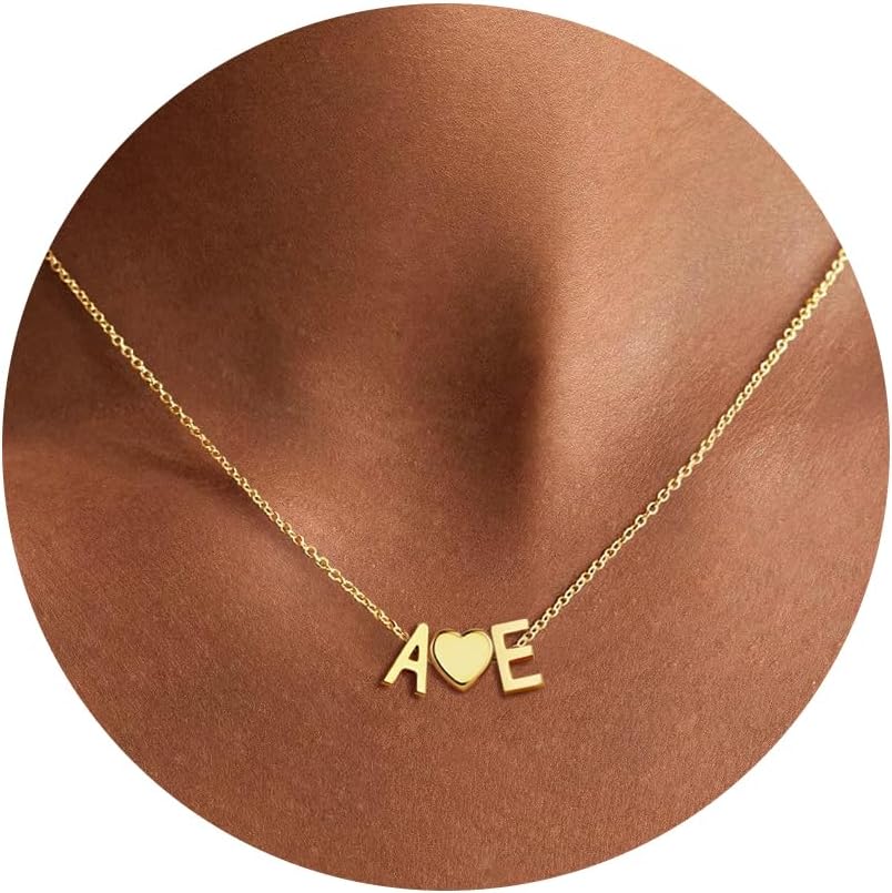 Heart Initial Necklaces for Girls Kids Women - 18K Gold Filled Dainty Heart Initial Letter Necklace Teen Girls Gifts Trend Stuff Birthday Gifts for 5 6 7 8 9 10 11 Year Old Girl Gifts