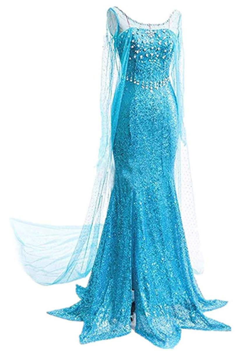 LOBTY Femme Robe Deguisement de Princesse Longueur De Plancher Encolure Ronde Sequin Robe Adulte Longue Robe De Soirée De Noël Halloween Robe De Fête Mardi Gras Carnaval Déguisement Cosplay Robe S-XXL