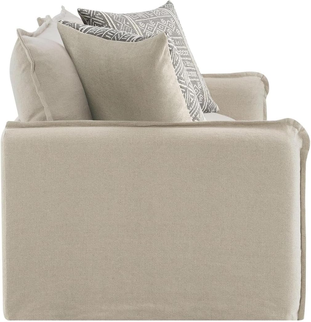 Beige Linen Loveseat with Removable Cushions and Wood Frame