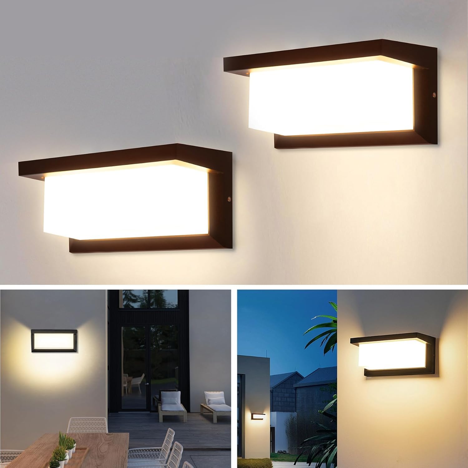 YICALE 18W Outdoor Wall Lights 2PCS,3000K IP65 Waterproof Outside Lights Mains Powered,Aluminium Outside Wall Lights,Front Door Lights for Porch,Garden,Garage,Living Room