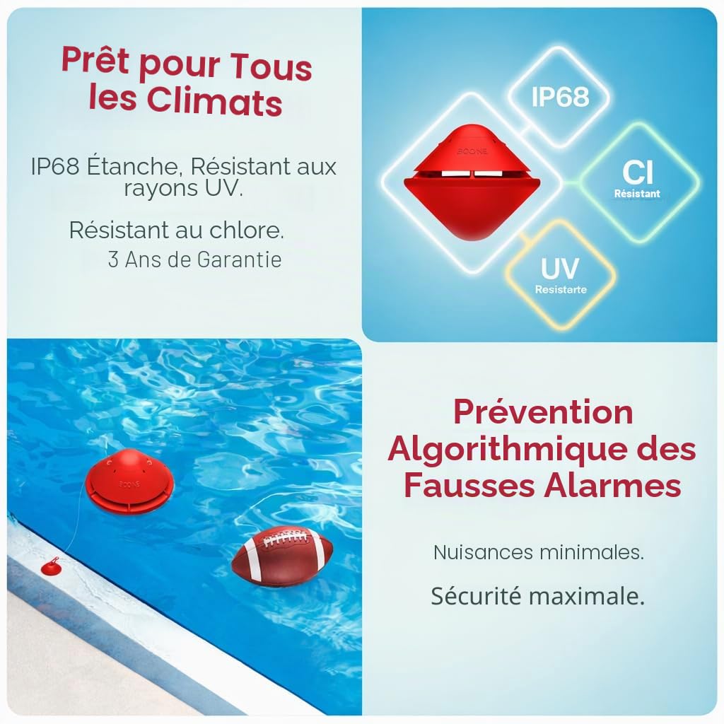 BCone Alarme de Sécurité pour Piscine Flottante Connectée, Sirène Puissante, Application Mobile, Détection de Chute, Protection Enfants et Animaux, Installation Rapide