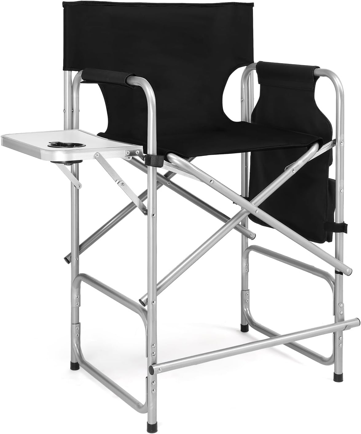 mefeir 26" Tall Folding Directors Chair with Side Table,Portable Makeup Artist Bar Height, Steel Frame 300 lbs Capacity, 19.2" D x 23.6" W x 40.5" H