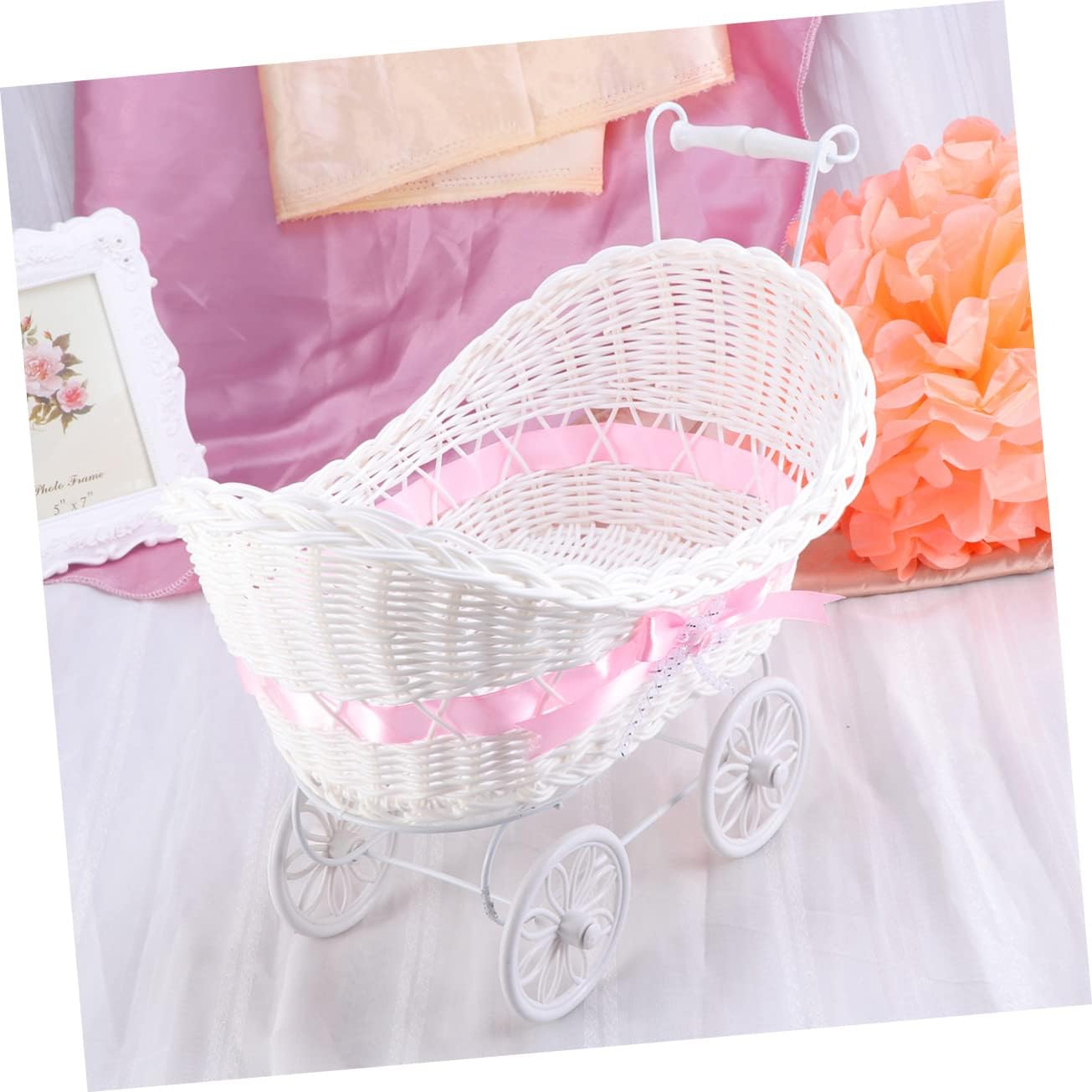 Unomor 1pc Cane Tricycle Flower Basket Knitted Ornaments for Newborn Basket Decor