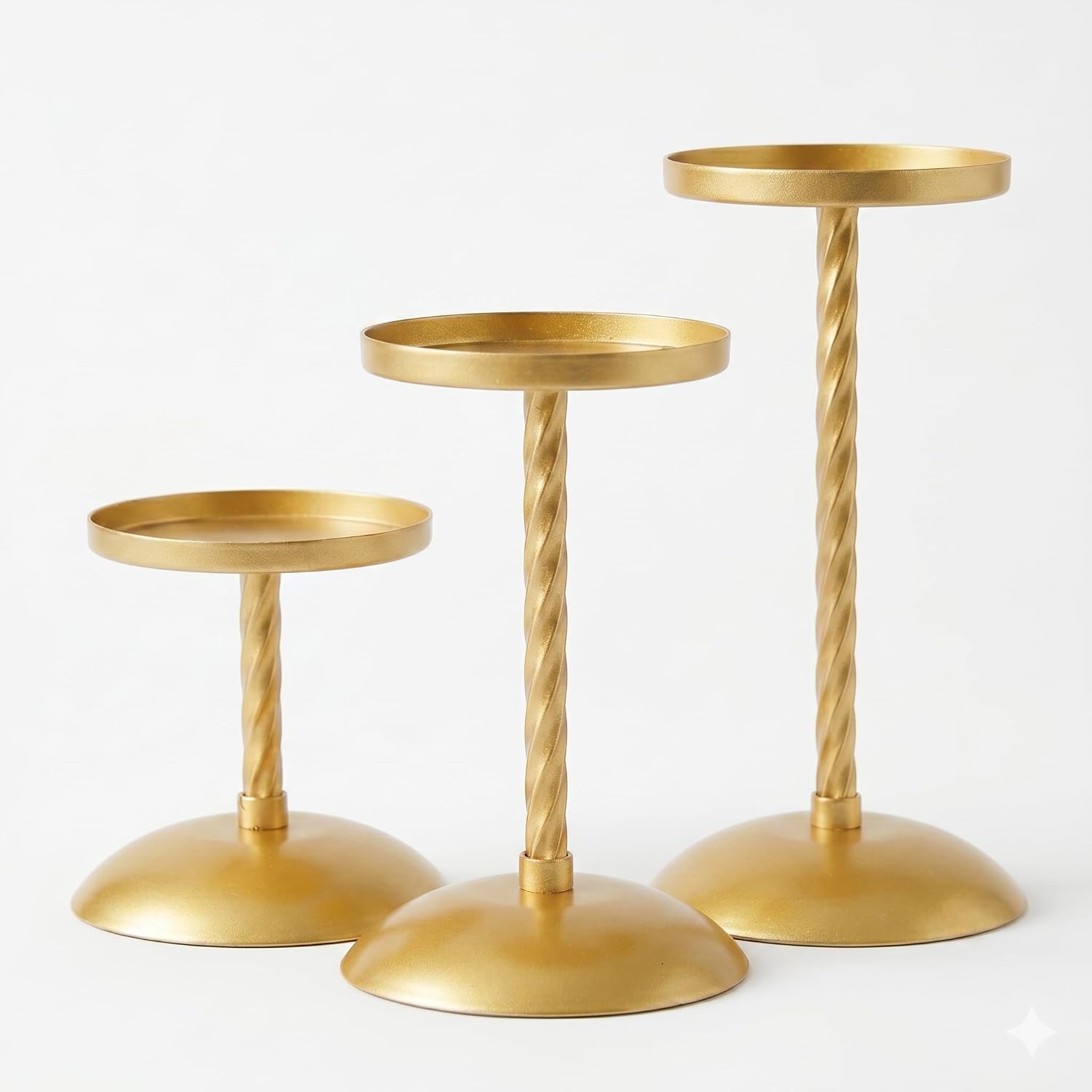 Gold Metal Pillar Candle Holders, Set of 3, Table Centerpieces