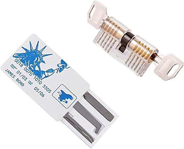 Mcvcoyh Lock Pick Set, 5 Piece Lock Picking Tools + 1 Transparent Training Locks for Beginner and Locksmith Training (Transparent)