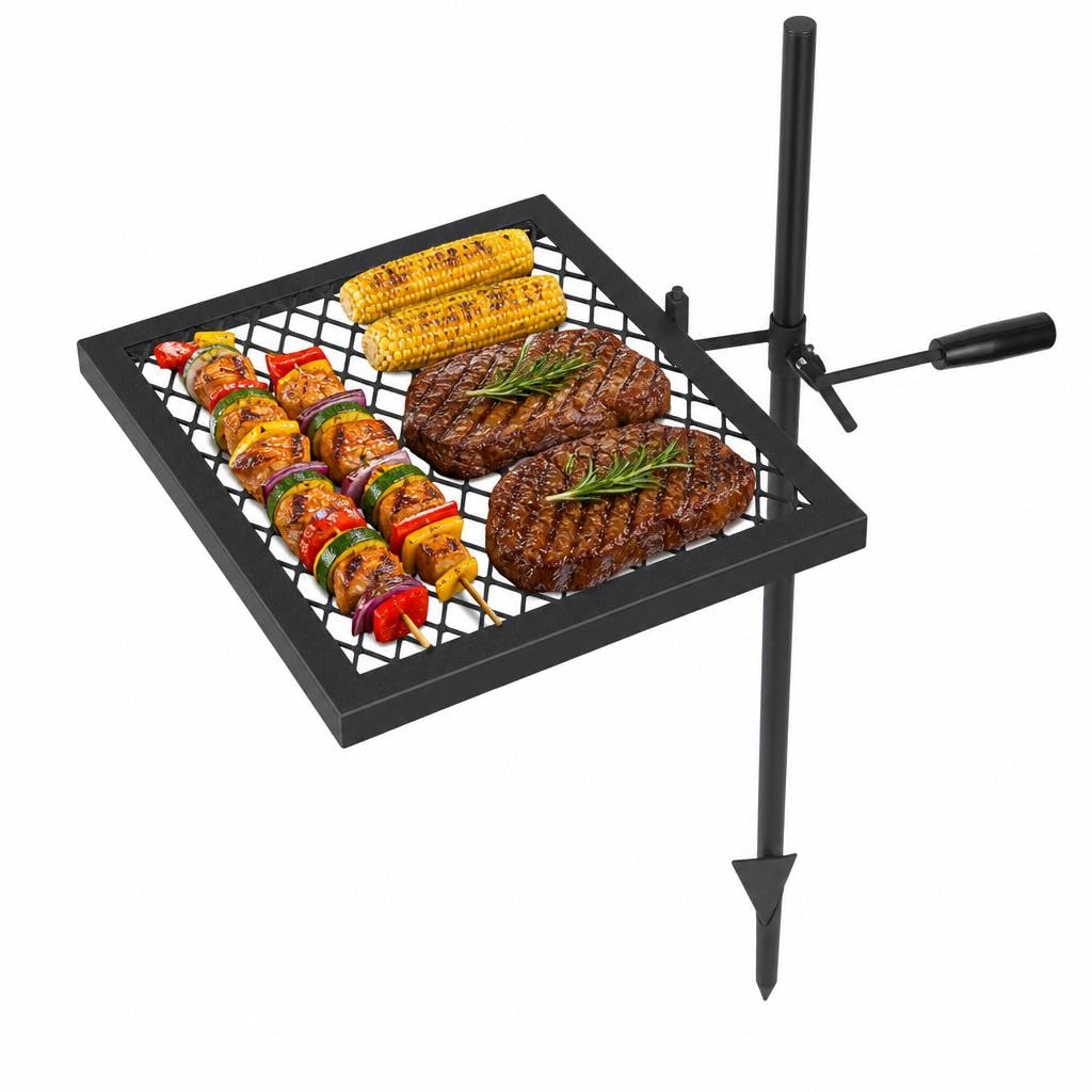 Aptliton Swivel Campfire Grill, Open Fire Grate Pit, Over Fire Camp Grill with Carrying Bag for Outdoor Camping Barbecue
